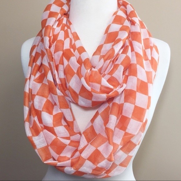 Orange & White Spirit Checkerboard Infinity Scarf - Picture 2 of 5
